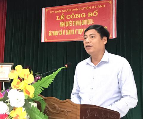 UBND huyện Kỳ Anh tổ chức lễ công bố Nghị quyết số 819/NQ-UBTVQH14 sáp nhập xã Kỳ Lâm và Kỳ Hợp thành xã Lâm Hợp.
