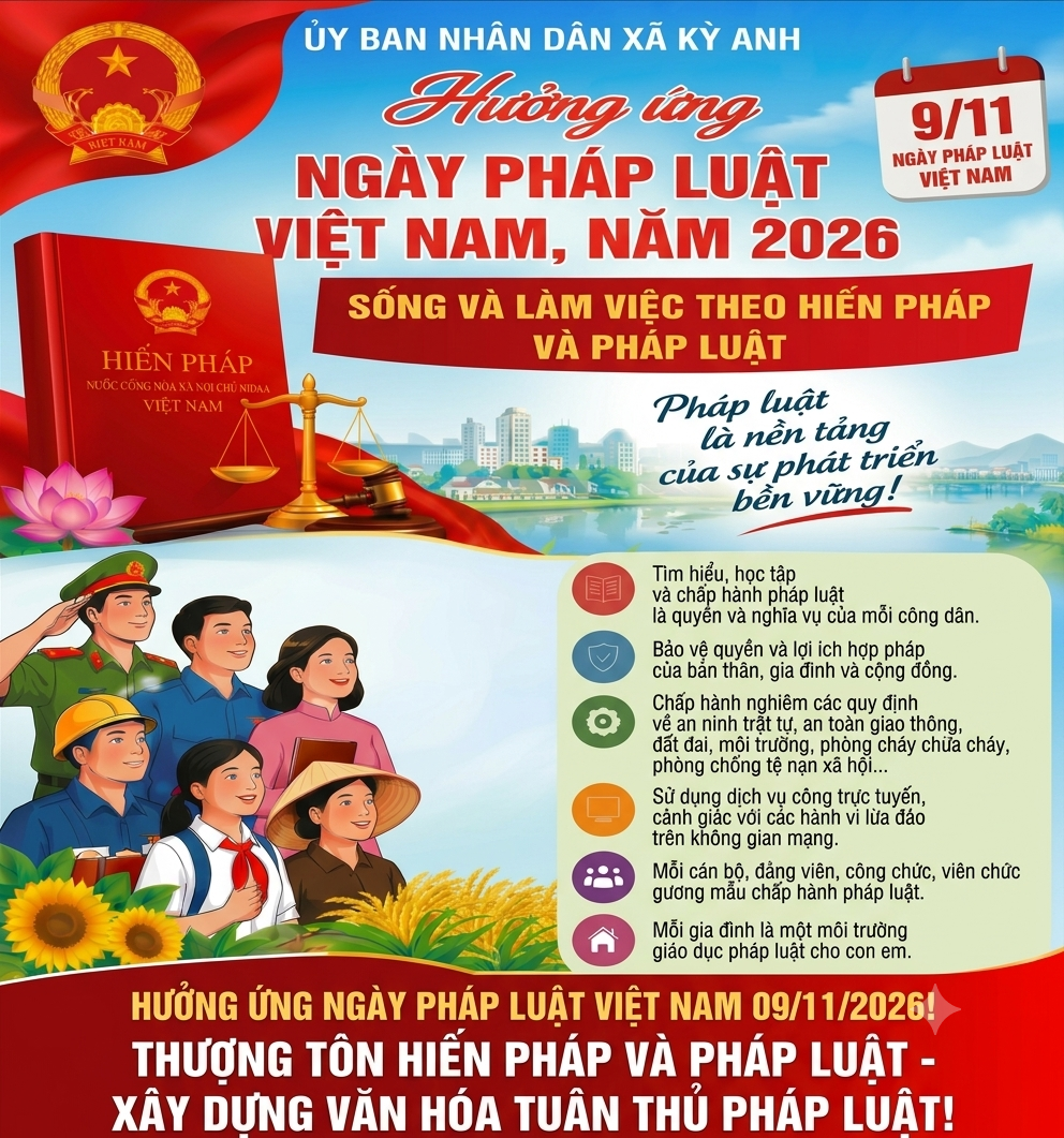 Xã Kỳ Anh hưởng ứng ngày pháp luật Việt Nam năm 2026 (sống và làm việc theo hiến pháp và pháp luật” )