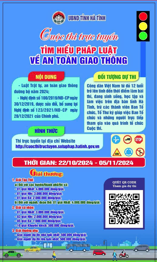 Cuộc thi trực tuyến “Tìm hiểu pháp luật về an toàn giao thông diễn ra từ ngày 22/10/2024 đến 5/11/2024"